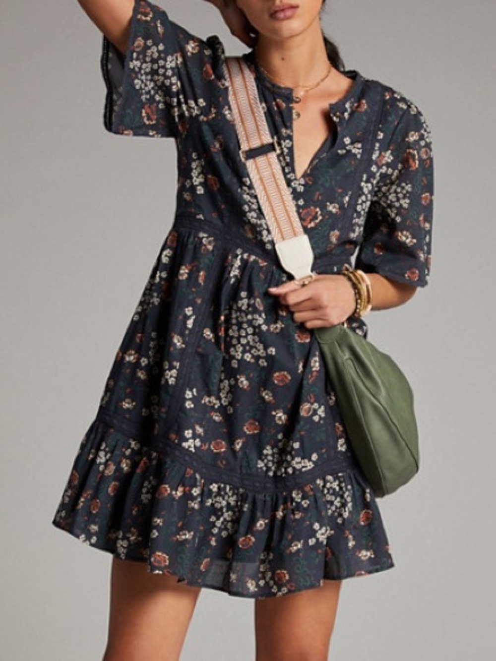 By Anthropologie Lori Tunic Mini Dress Floral Boho Lace Cotton Size Small